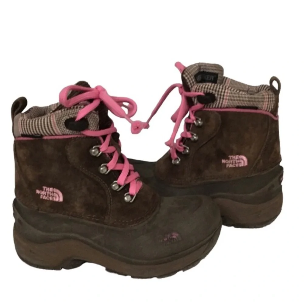 The North Face Suede Brown Lace-Up Waterproof Winter Boots Kids Girl 1